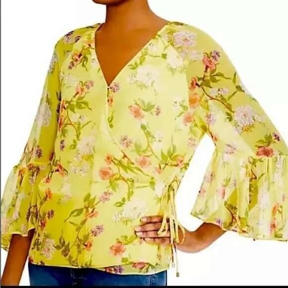 Lauren Ralph Lauren Tops - Lauren Ralph Lauren Blouse Women's Floral Wrap Georgette Side Tie Yellow Size S